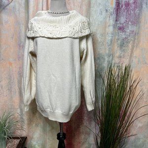 VTG📌Exclusive Style for Ladies European Wool Sweater w/Shawl Collar - Pearls